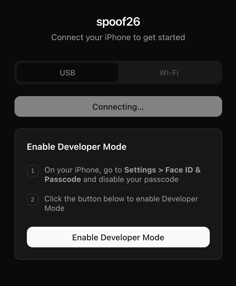 spoof26 Developer Mode setup